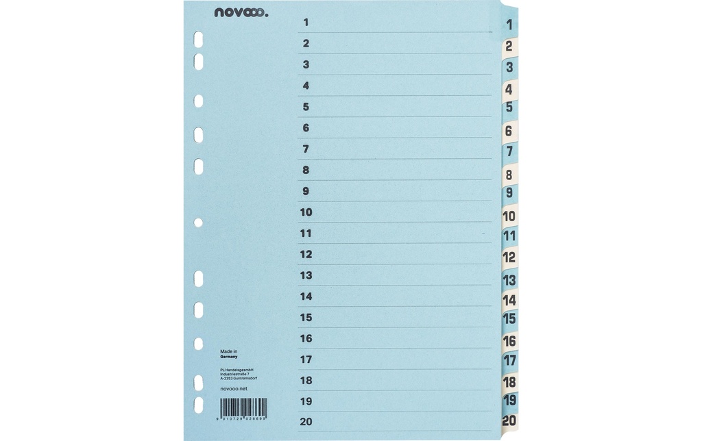 novooo. Registre A4, 1 rangée, 20 onglets bleu/beige