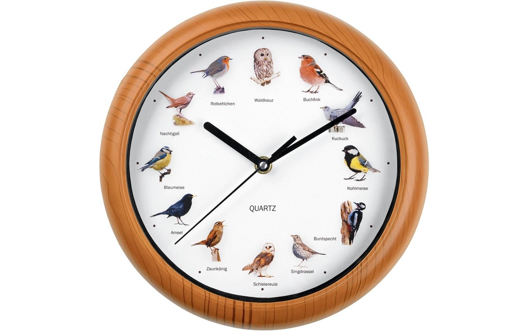 EASYmaxx Horloge murale avec 12 chants d'oiseaux Ø 25 cm, Brun