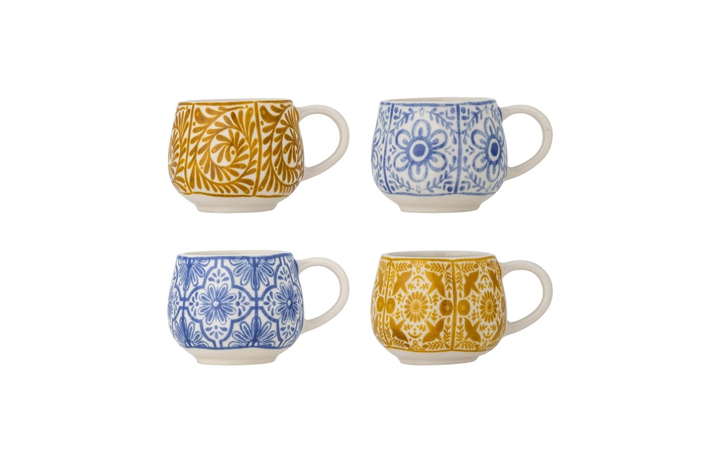 Bloomingville Tasse à expresso Milton 155 ml, 4 Pièce/s, Bleu/Jaune