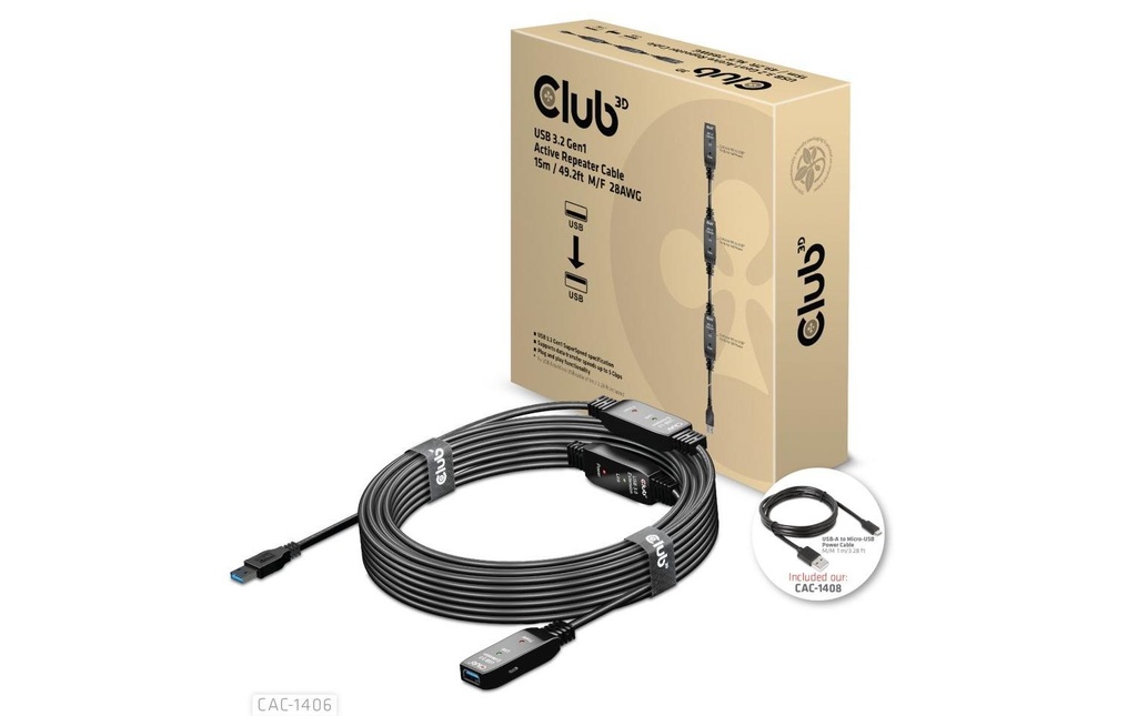 Club 3D Câble d'extension USB 3.2 Gen.1 USB-A - USB-A 15 m