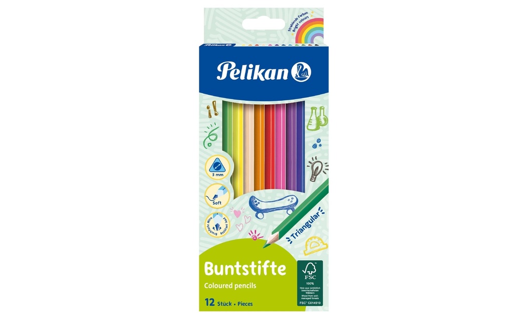 Pelikan Crayons de couleur triangulaire Mince, set de 12
