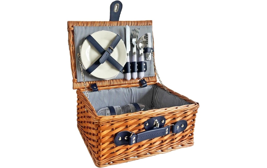 Dameco Panier de pique-nique pour 2 personnes 11-pièces, marron/bleu