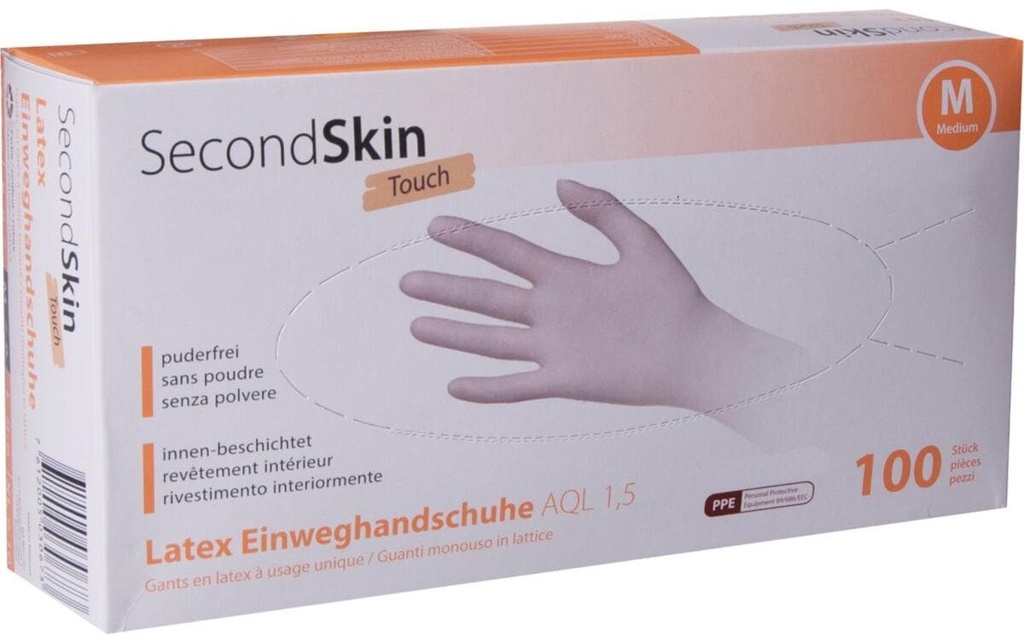 SecondSkin Gant jetable Latex Touch M, Beige, 100 Pièce/s