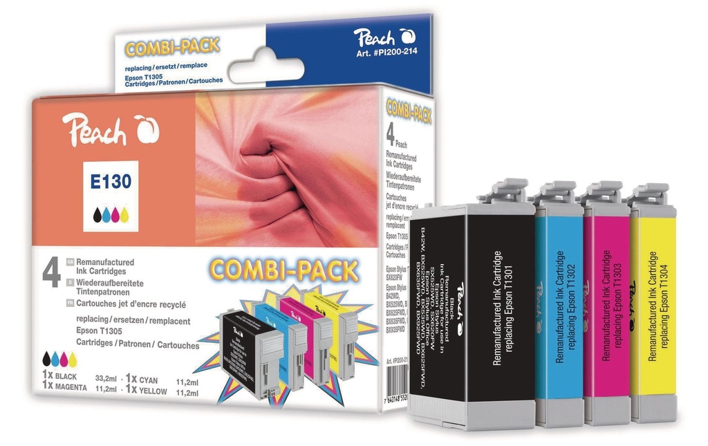 Peach Kits d’encre Epson T1305 BK, C, M, Y