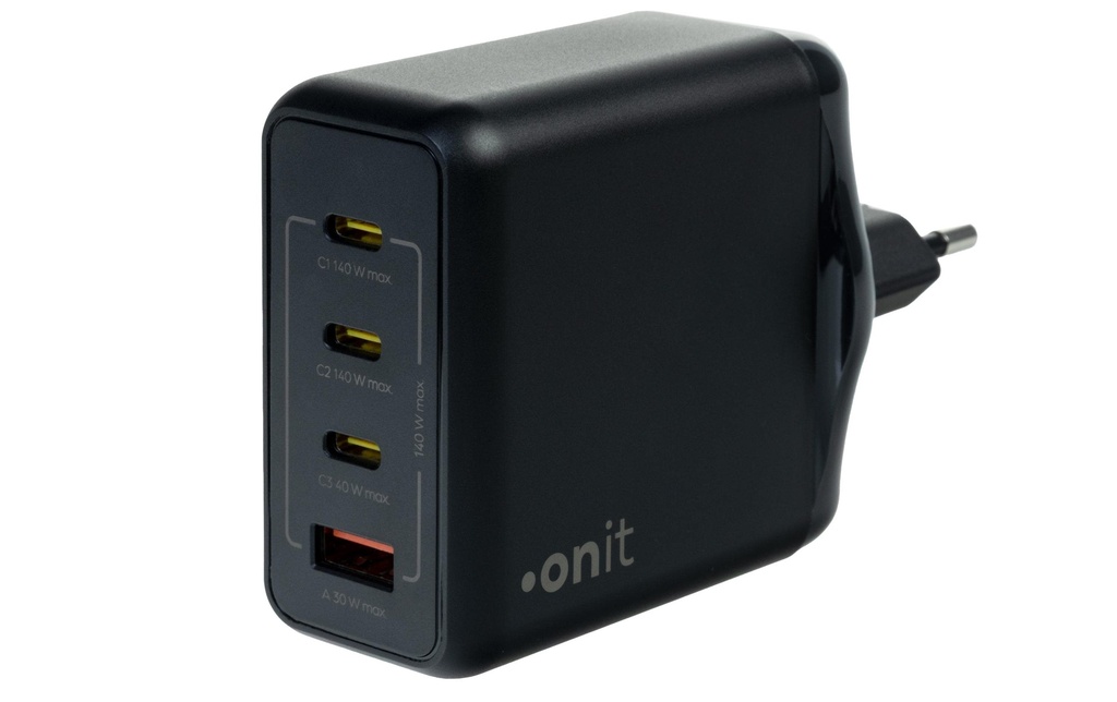 onit Chargeur mural USB Quad 3C1A 140 W GaN Noir