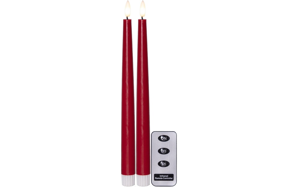 Star Trading Set de bougies LED sur tige Flamme Slim, 2 pièces, rouge