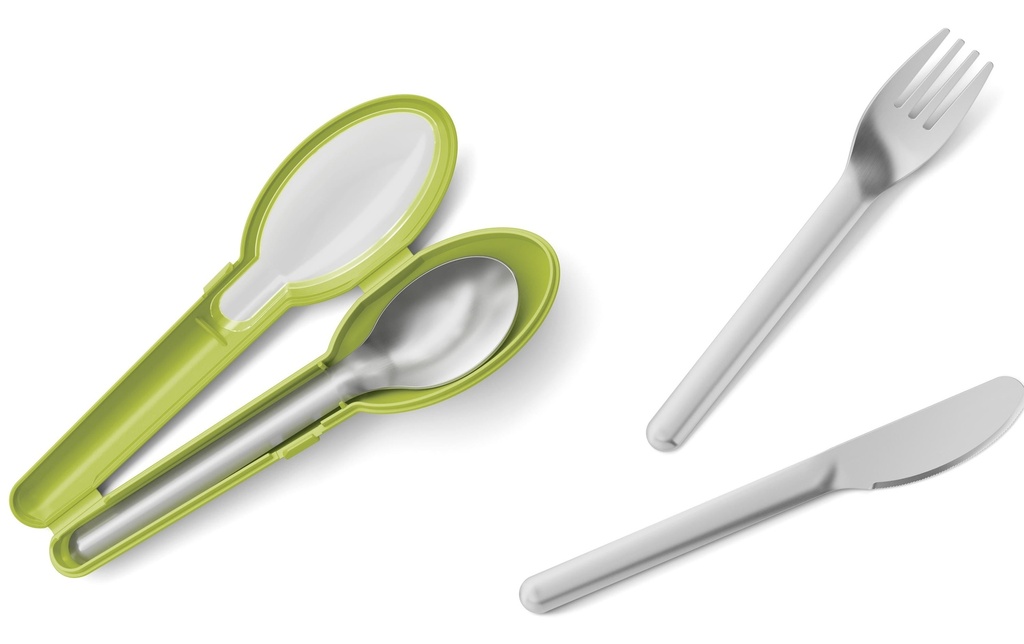 Emsa Couverts à emporter Clip & Go 3-parties, Vert/Argenté