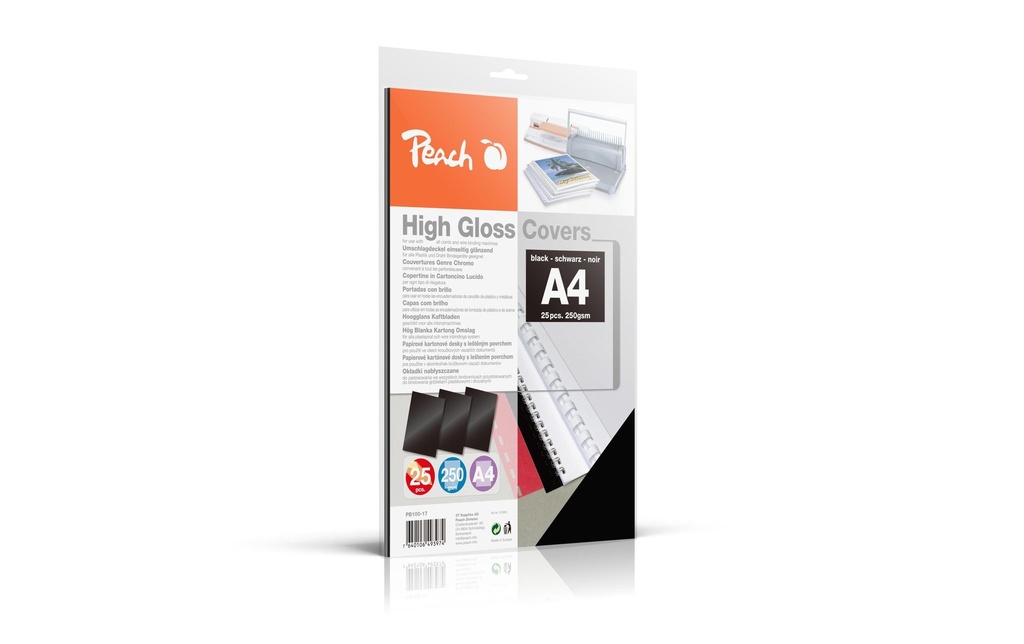 Peach Couverture de brochure High Gloss A4, 250 g/m², 25 pièces, noir