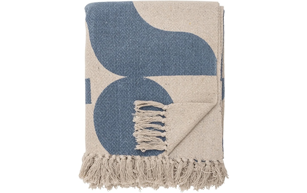 Bloomingville Couverture Agno 130 x 160 cm, Bleu/Crème