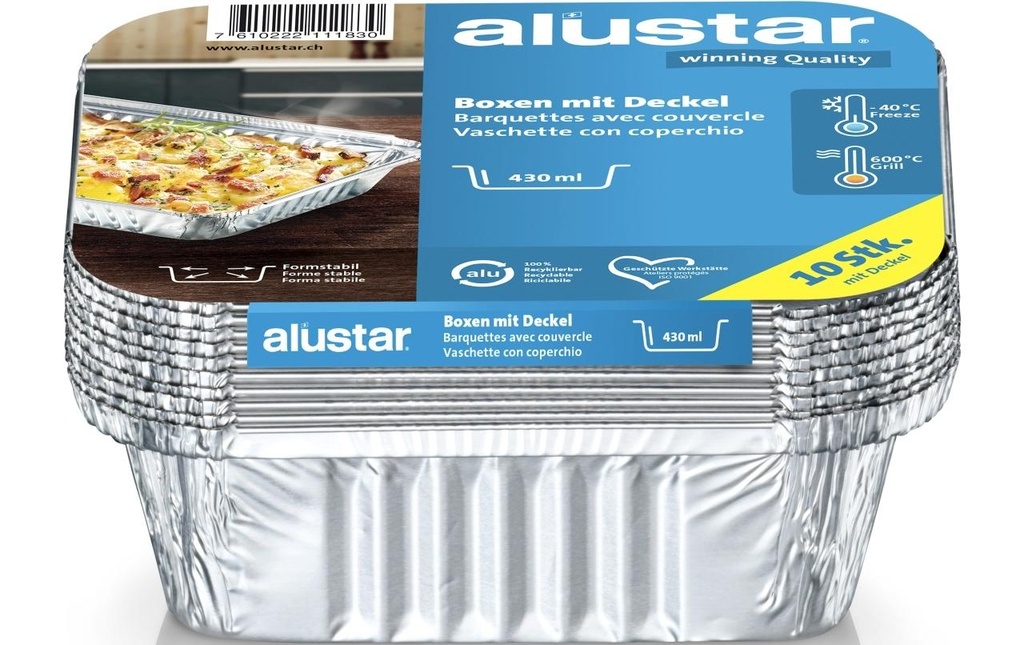 Alustar Barquette à barbecue avec couvercle 14.6 x 12.1 x 4 cm, 10 pièces