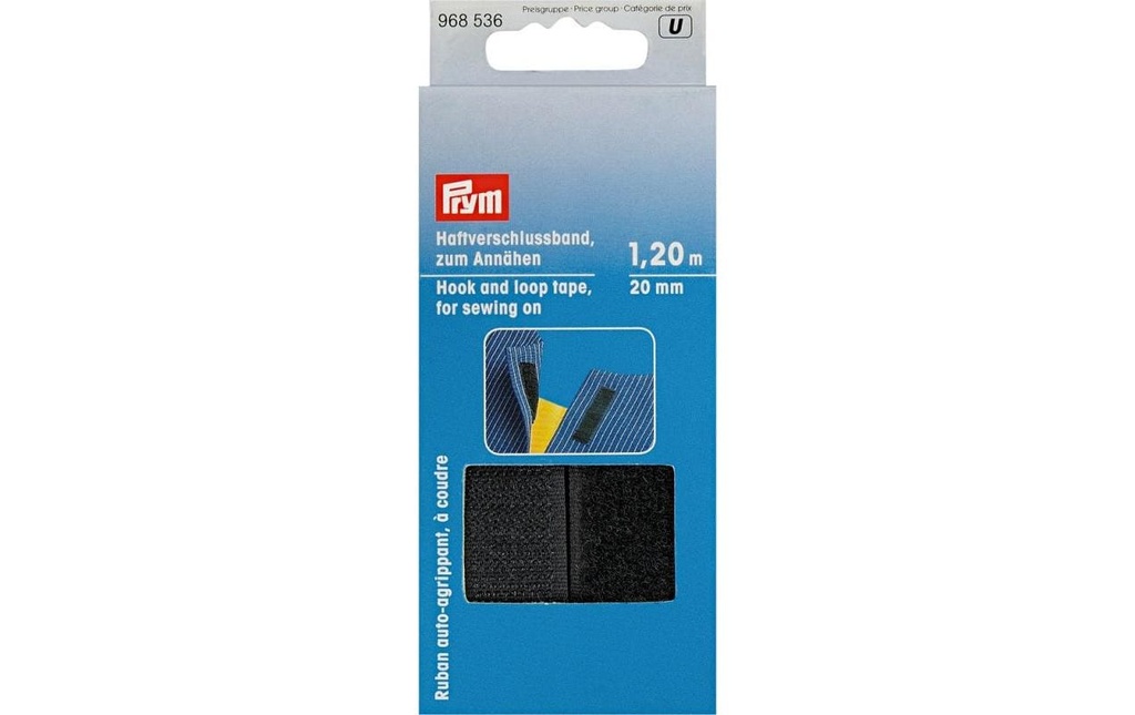 Prym Fermeture à Velcro Noir, 1.2 m x 20 mm