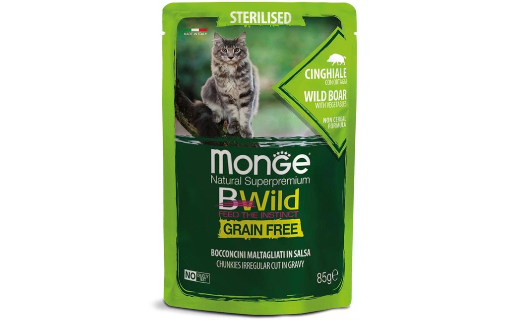 Monge Alimentation humide Chat Bwild GF Stérilisé sanglier 85g