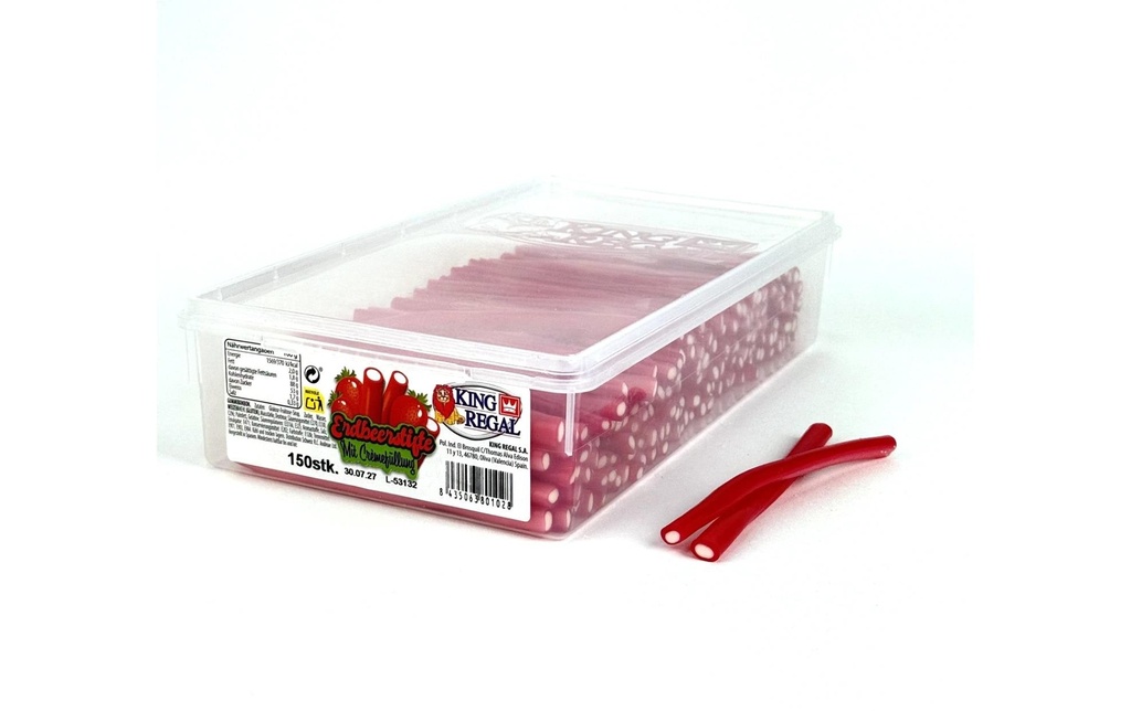 King Regal Bonbons gommeux Bâtonnets de fraises fourrés à la crème 150 pièces
