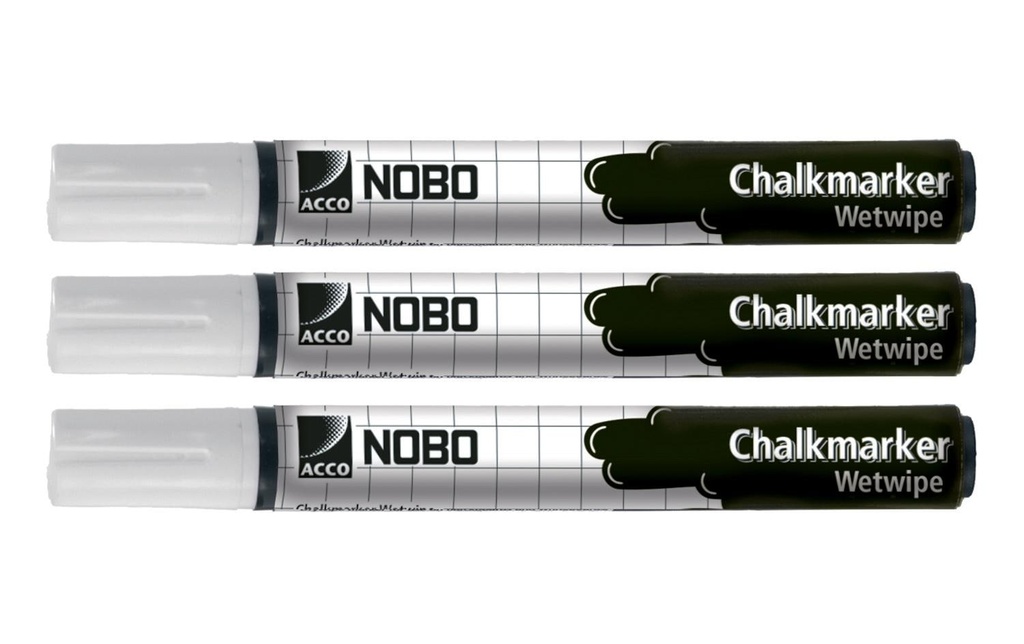 Nobo Marqueurs à craie, Blanc, 3 pièces