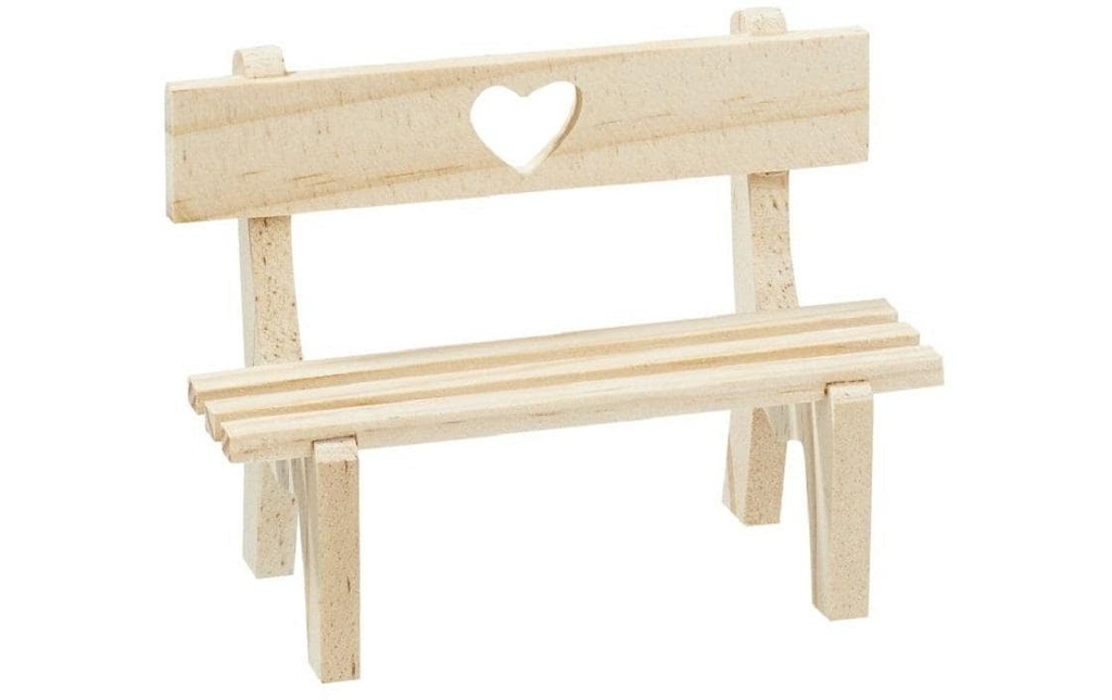 HobbyFun Mini ustensiles Banc en bois avec cœur, nature