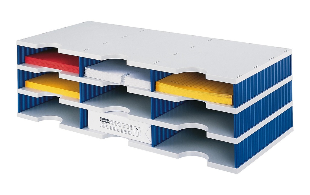 Styro Rangement pour documents styrodoc trio Standard, Bleu, 9 compartiments