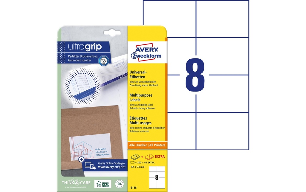 Avery Zweckform Étiquettes universelles 6138, 105 x 74 mm, 30 feuille