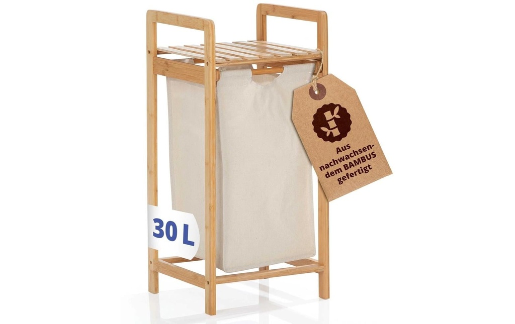 Lumaland Corbeille à linge Bambus 30 l, Brun/Beige
