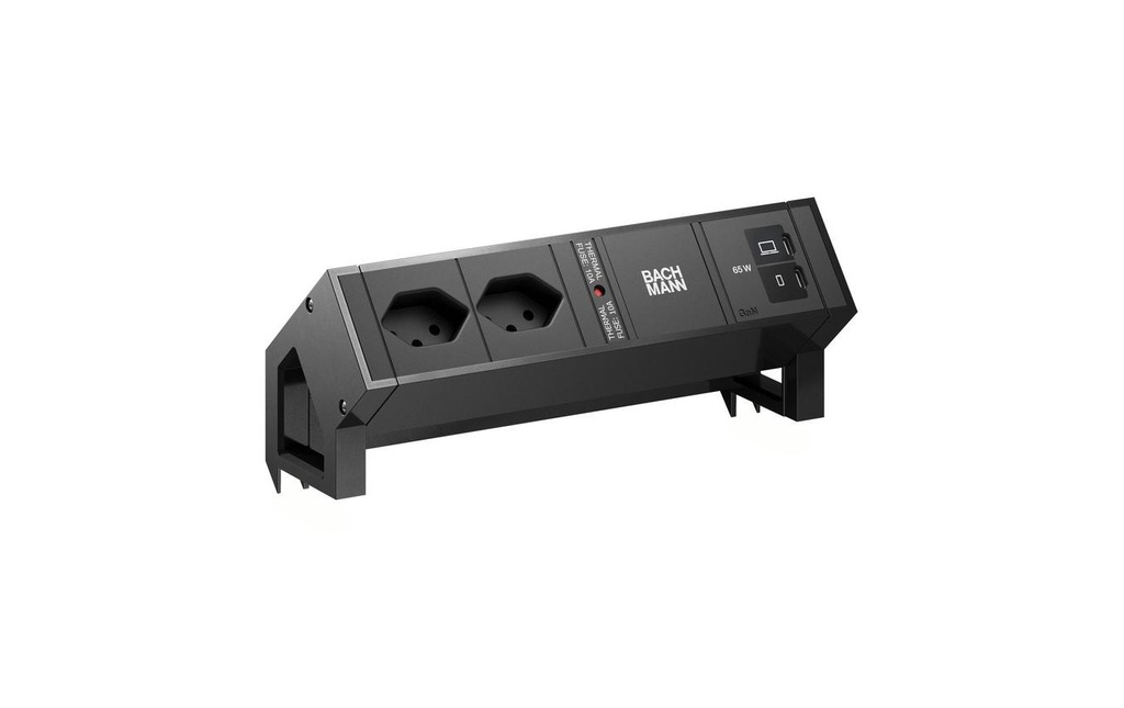 Bachmann Bloc multiprises de table DESK2 2xT13 1xUSB C/C 65W 0.2m RAL9005