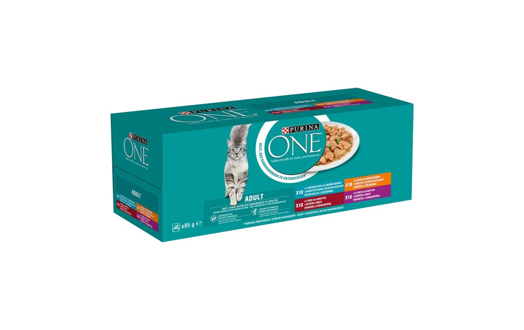 Purina ONE Alimentation humide Adult poulet, poisson de haute mer, bœuf & agneau, 40 x 85 g