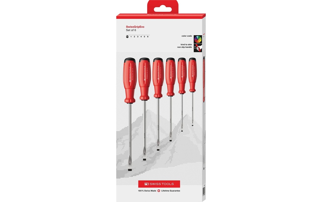 PB Swiss Tools Set de tournevis SwissGrip Evo à fente rouge