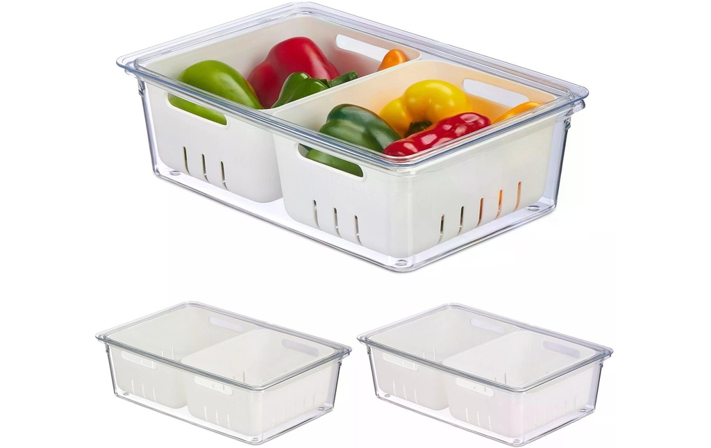 relaxdays Bac organiseur pour réfrigérateur 800 g, 3 pièces, transparent/blanc