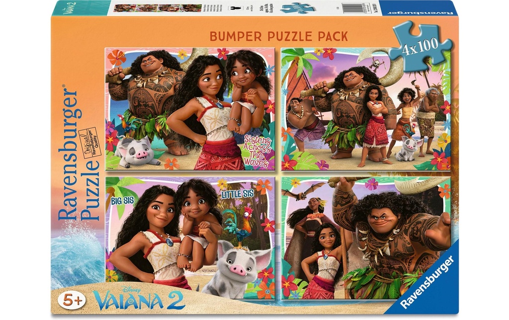Ravensburger Puzzle Vaiana 2 : Aventure en Océanie 4 x 100 pièces XL