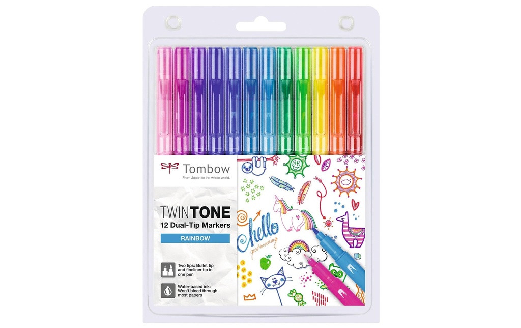 Tombow Brushpen Rainbow, Lot de 12, avec 2 embouts