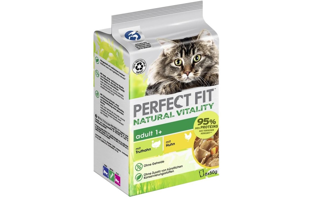 Perfect Fit Alimentation humide Cat Pouch Mini poulet et dinde, 6 x 50 g