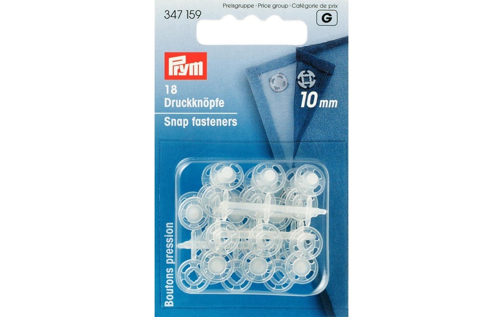 Prym Boutons poussoirs Ø 10 mm, Transparent, 18 pièces