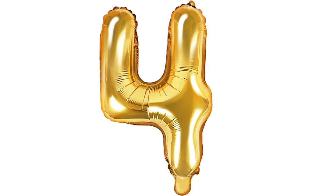 Partydeco Ballon en aluminium Chiffre 4 petit 35 cm, doré, 1 pièce