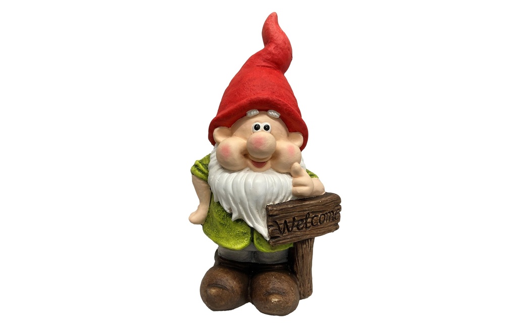 Dameco Figure décorative Nain de jardin avec panneau, 18 x 23 x 41 cm