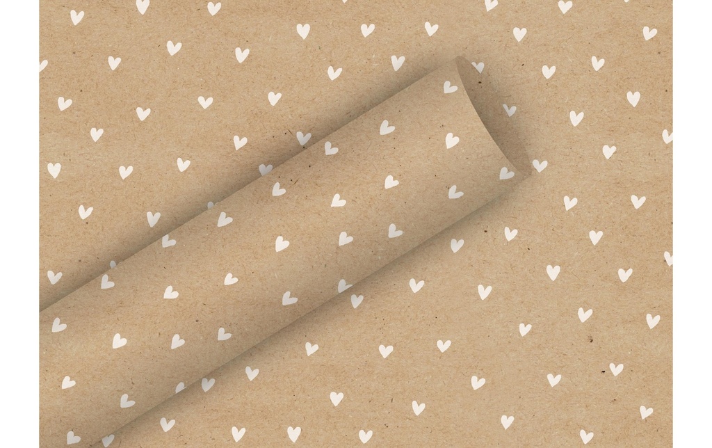 Braun + Company Papier cadeau Par Nature Herzilein 2 m x 70 cm, Brun/Blanc