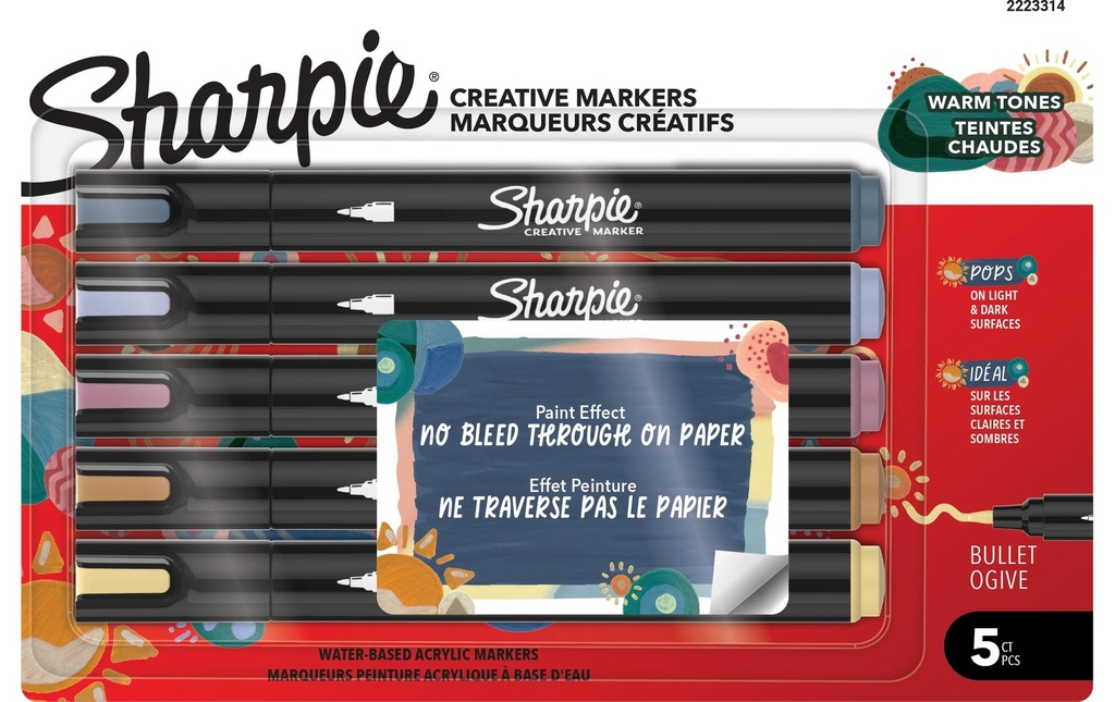 Sharpie Crayon feutre Acryl Warm Tones Lot de 5