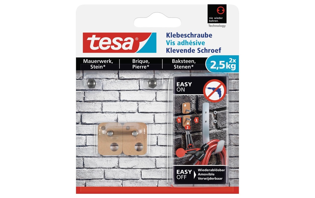 tesa Vis à coller 2.5 kg pour murs + pierre, rectangulaire