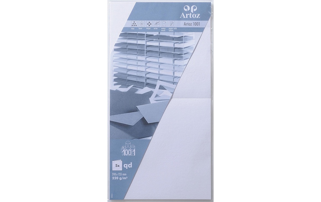 Artoz Carte vierge 1001, 15.5 x 15.5 cm, 5 feuilles. Fleurs blanches