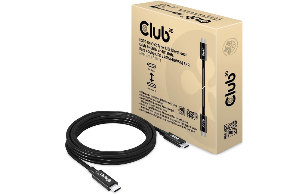 Club 3D Câble USB CAC-1579 USB-C - USB-C 3 m
