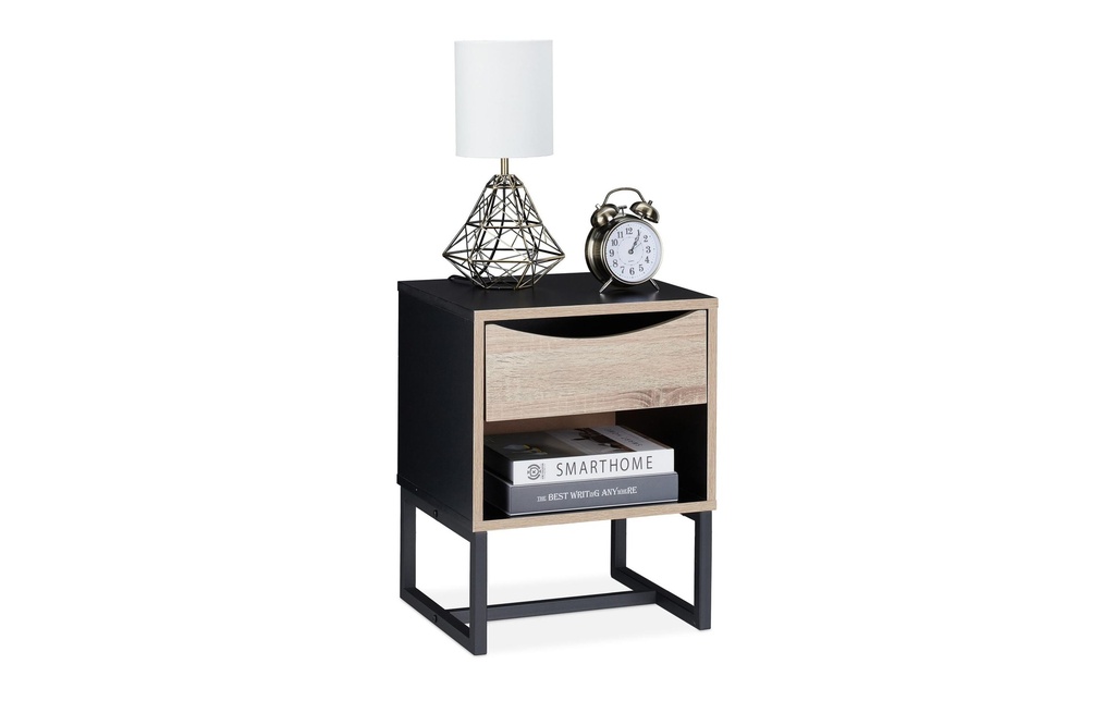 relaxdays Table de nuit avec 1 tiroir 50 x 39 cm, Noir/Nature