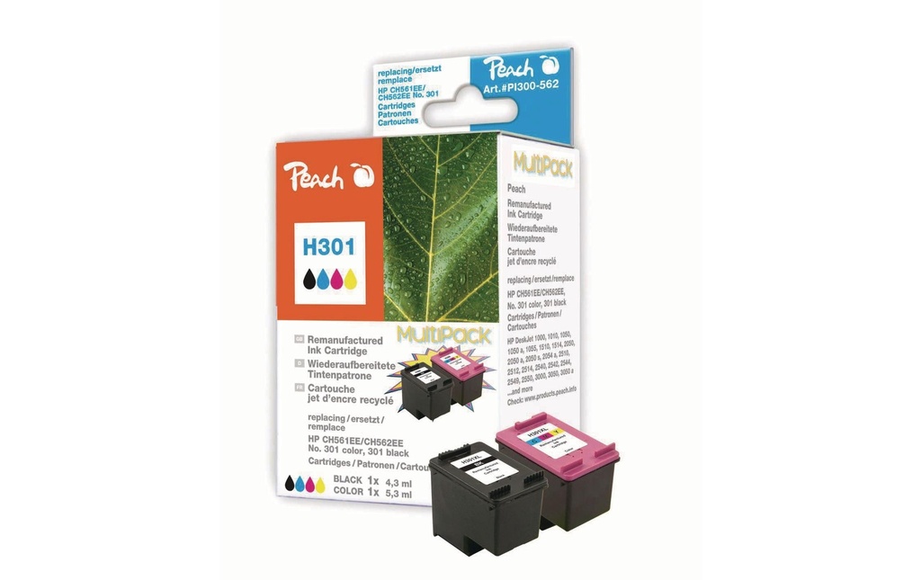 Peach Kits d’encre HP Nr. 301 BK, Couleur