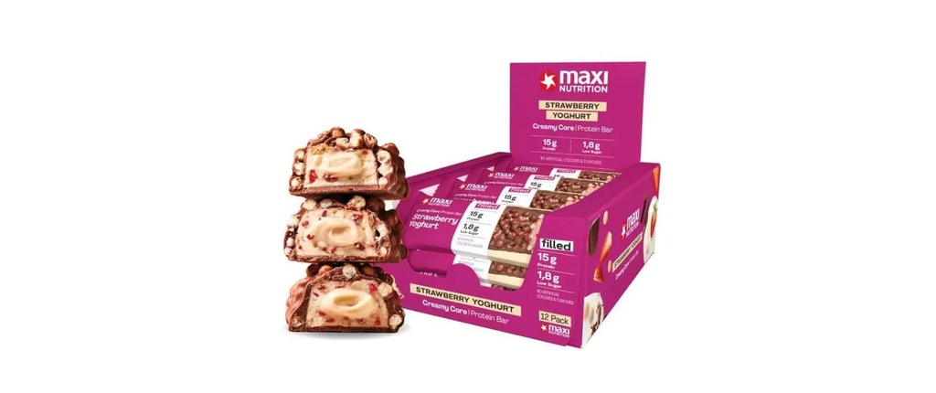 Maxi Nutrition Barre protéinée Creamy Core Fraise, 12 x 39 g