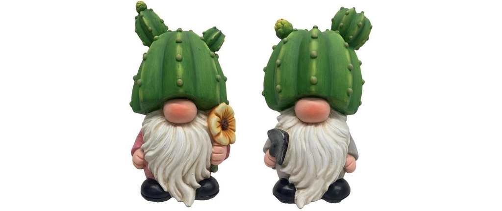 Dameco Figure décorative Lutin de jardin Cactus Set de 2 pièces, 13.5 x 14.5 x 23 cm