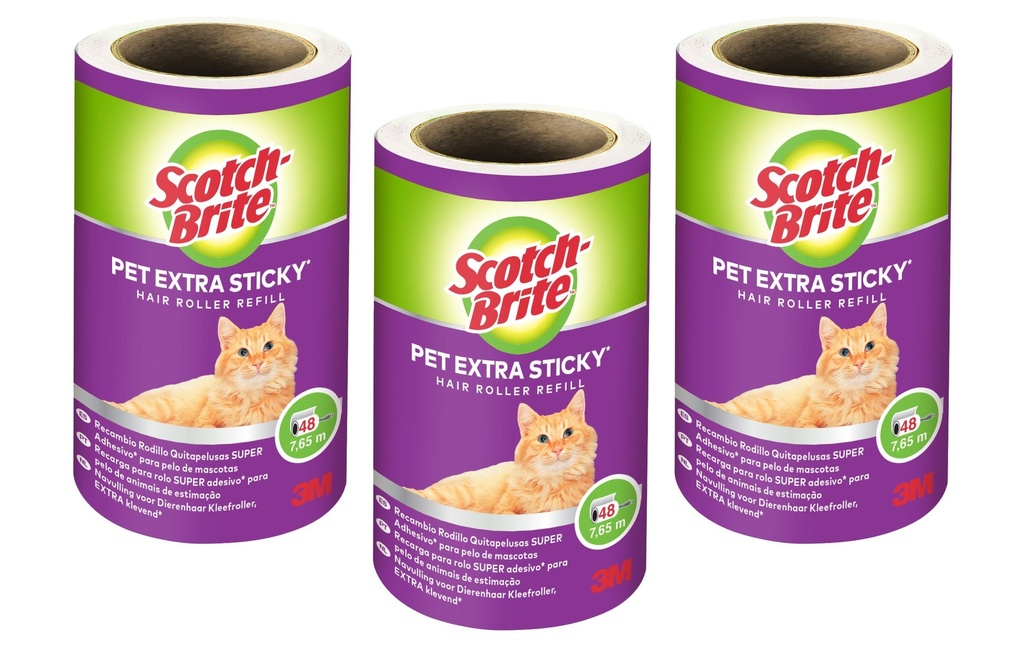 Scotch-Brite Rouleau adhésif pour vêtements Pet Refill, 3 rouleaux de rechange