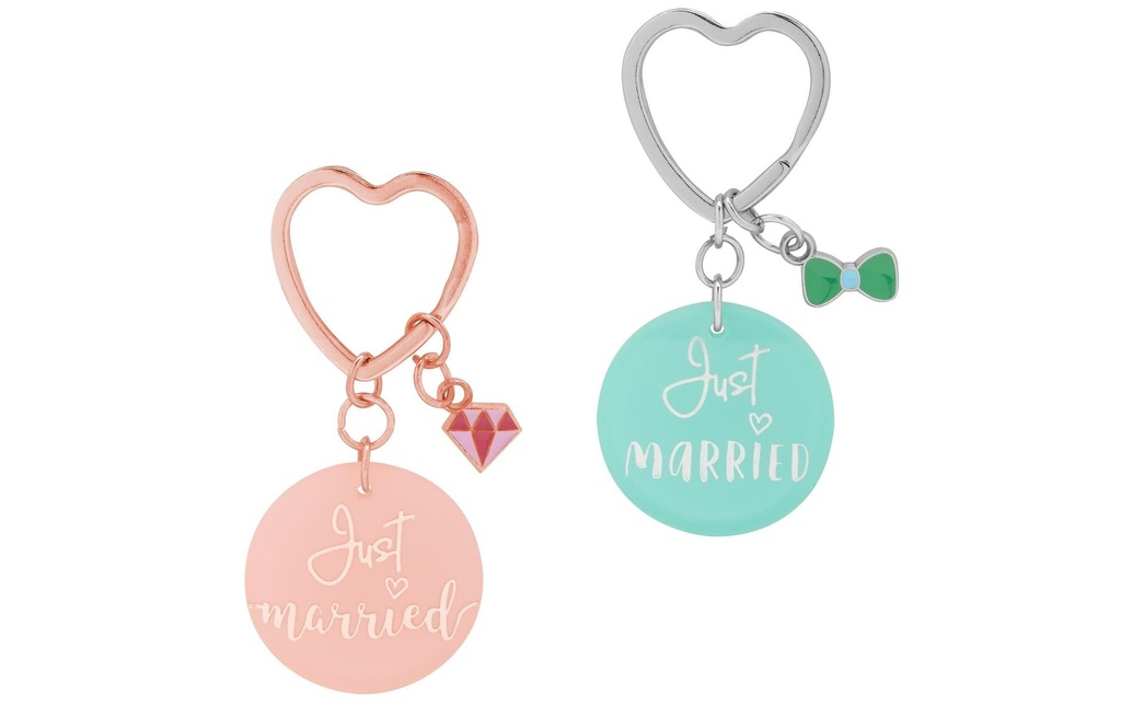 Sheepworld Porte-clés Just Married Rose/bleu, 2 pièces