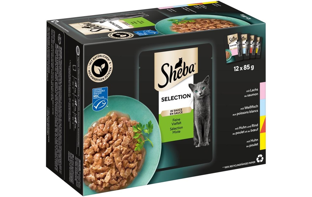 Sheba Alimentation humide Sauce Sélection Fine Diversité, 12 x 85g
