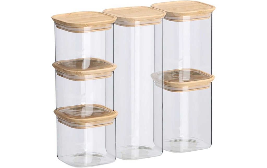 Zeller Present Boîte à provisions Set de couvercles en bambou 5.85 l, Transparent/Brun