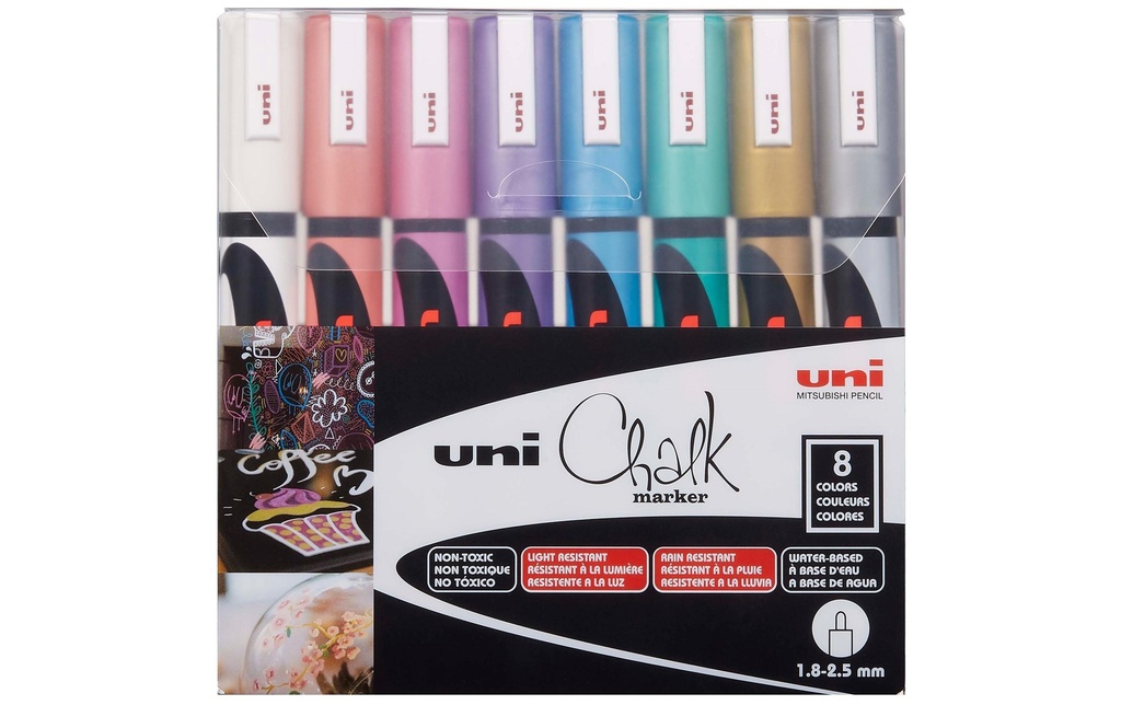 UNI-BALL Marq.craie 1.8-2.5mm met.ass (8 pces)