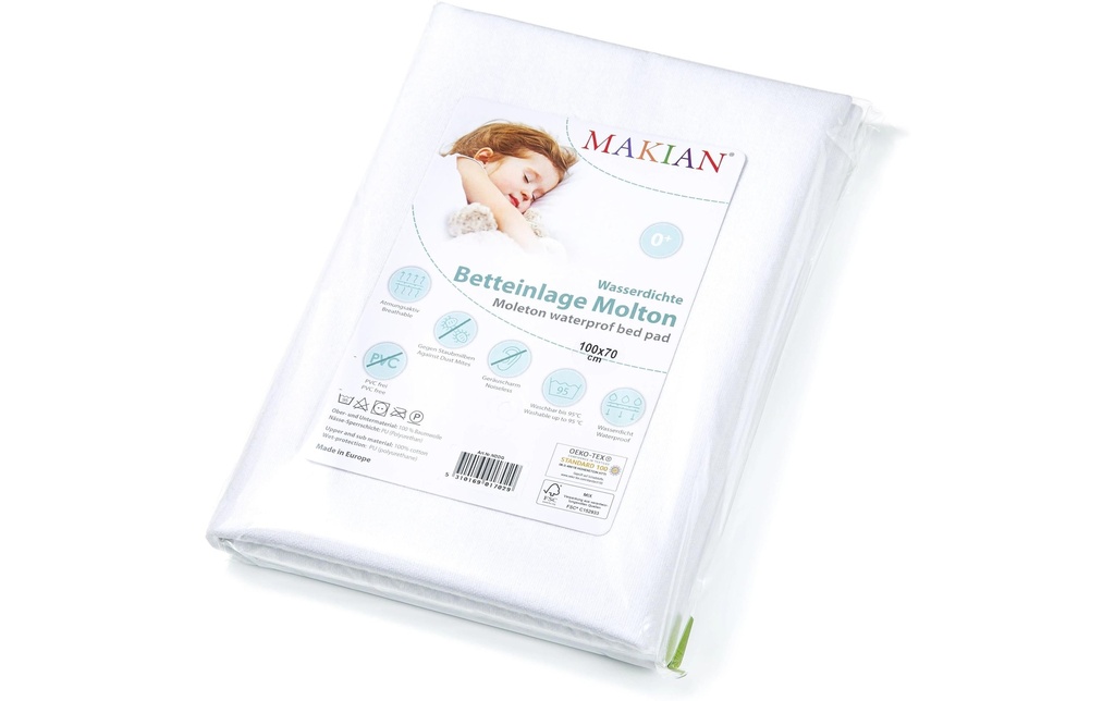 MAKIAN Protection de matelas Molleton, paquet de 1 70 x 100 cm, blanc