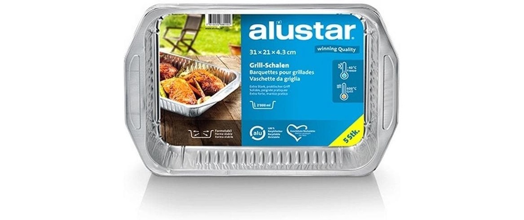 Alustar Barquette à barbecue 31 x 21 cm 5 pièces