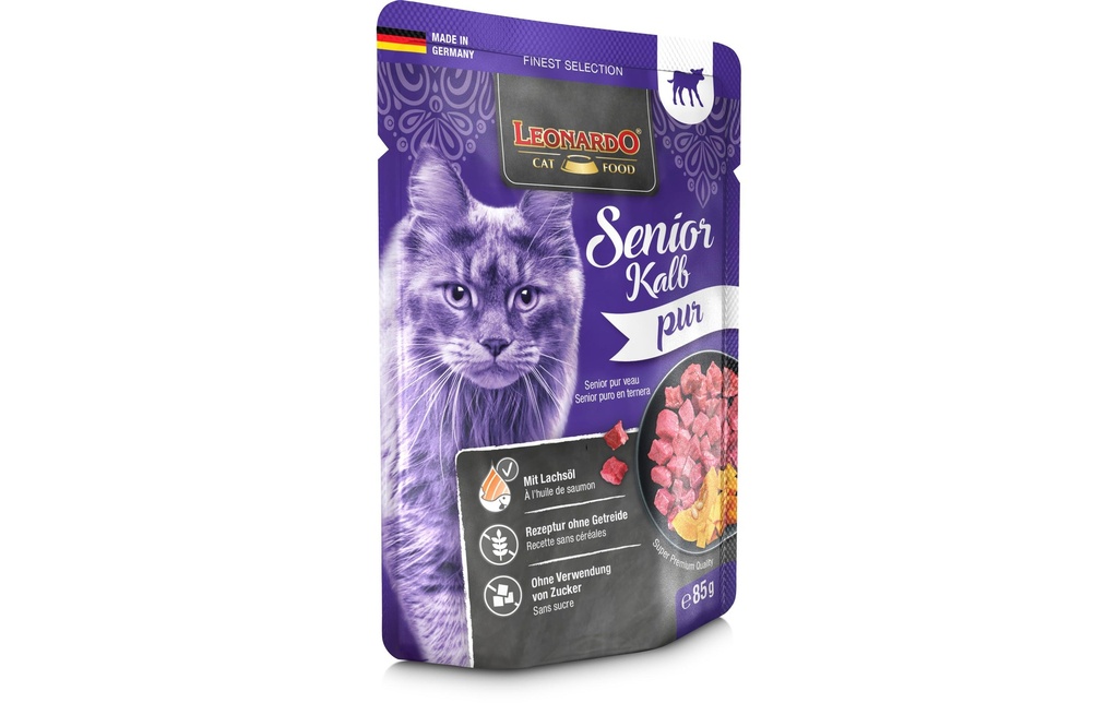 Leonardo Cat Food Alimentation humide Veau Senior Pur, 85 g