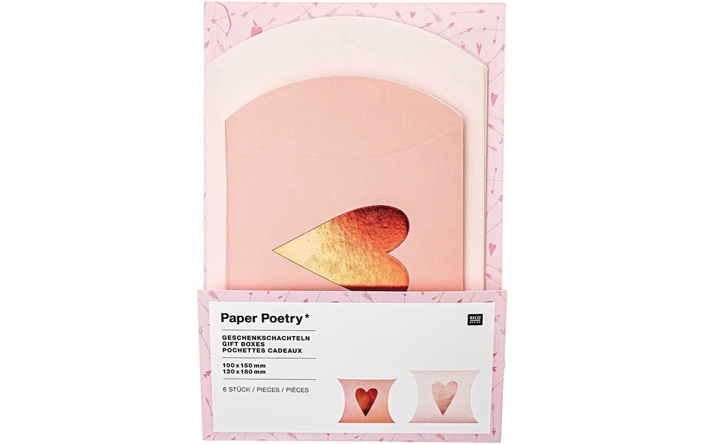 Rico Design Carton cadeau Coeurs 6 Pièce/s, Rose/Rouge, 12 x 18 cm/10 x 15 cm